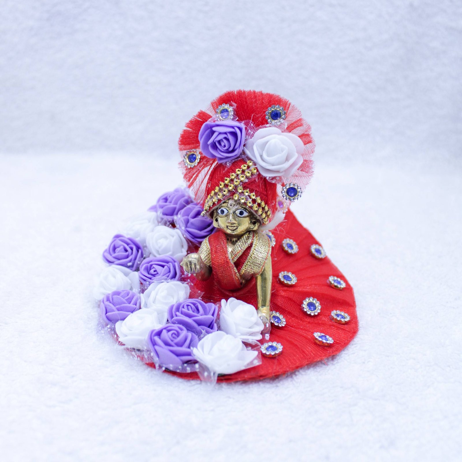 Handcrafted Laddu Gopal Idol with Red Designer Poshak (Purple Floral Royal Edition)